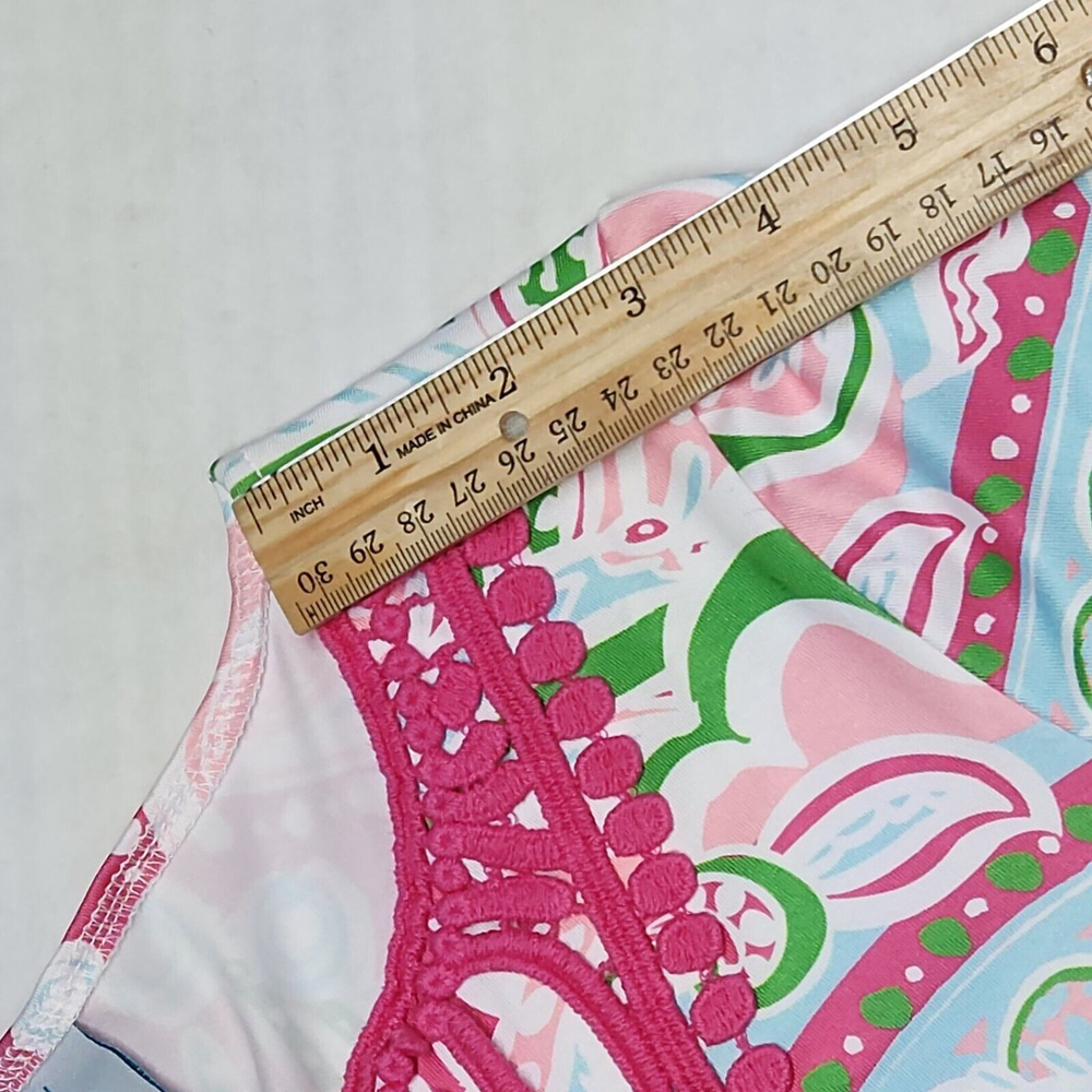Knee Length Paisley Pink Green White Crochet Trim V Neck Barbie Challenger Core - Picture 9 of 14